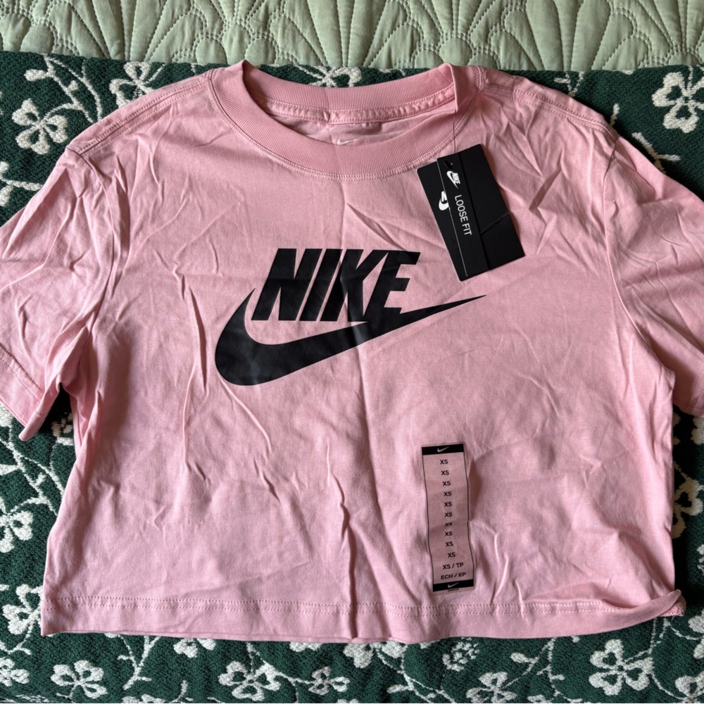 Nike Pink Crop Tee with Black Swoosh Logo